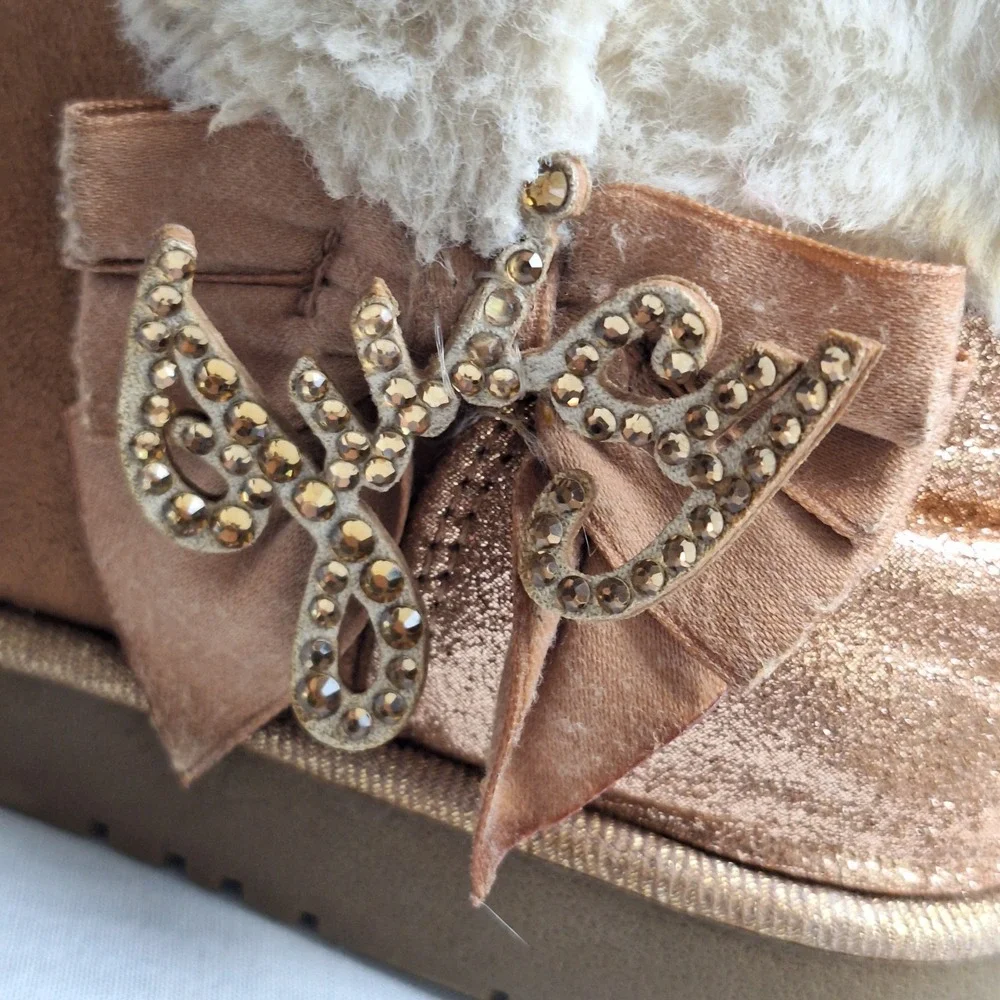 Juicy Couture Kodak Girls Glitter Bow Faux Fur Lined Ankle Bootie Slip-On US 3M‎
